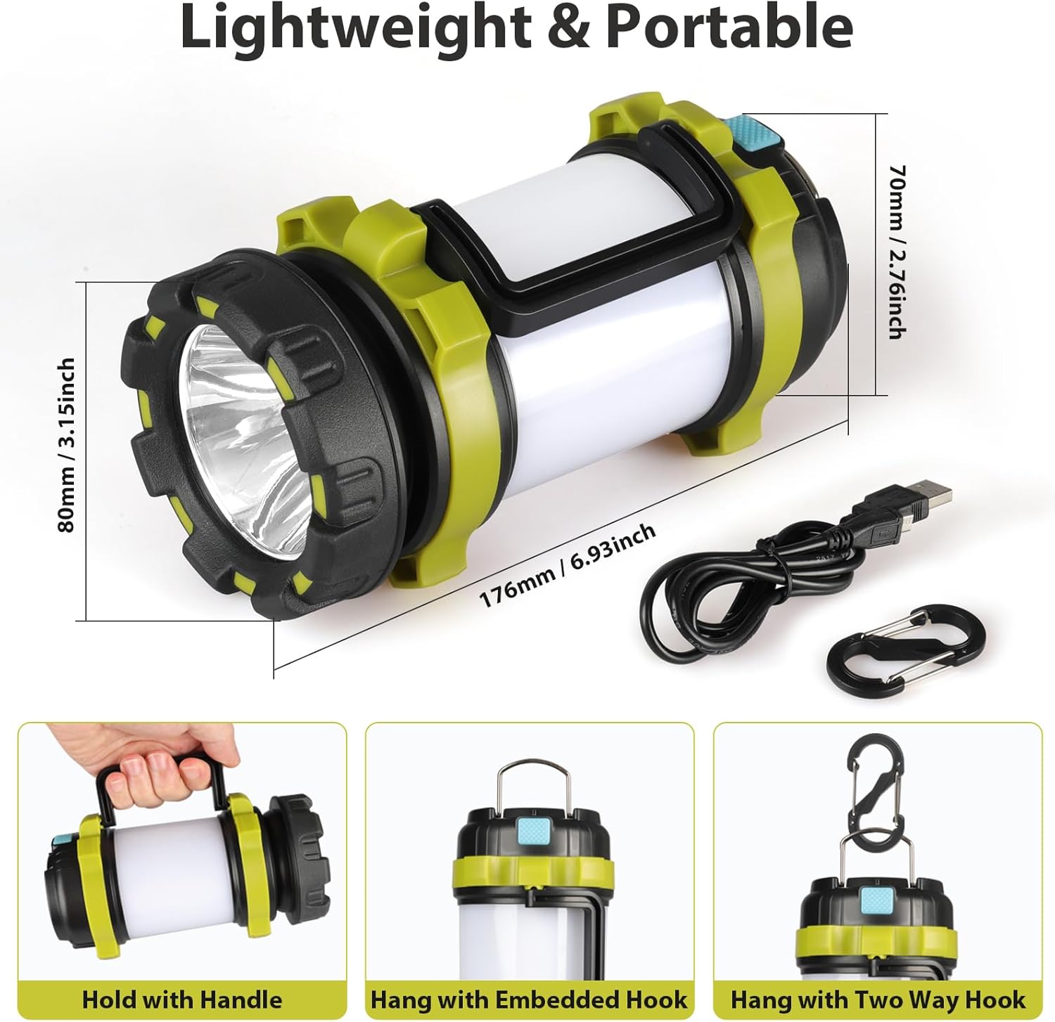 2 Pack Camping Lantern, Outdoor Led Camping Lantern, Rechargeable Flashlights with 1000LM, 6 Modes, 4000mAh Power Bank, IPX5 Waterproof Portable Emergency Camping Light for Hurricane Hiking - Image 4